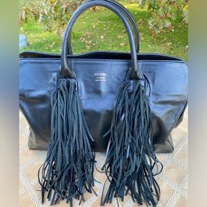 Black Fringe Satchel Bag by Marinella Italian Leather Milan